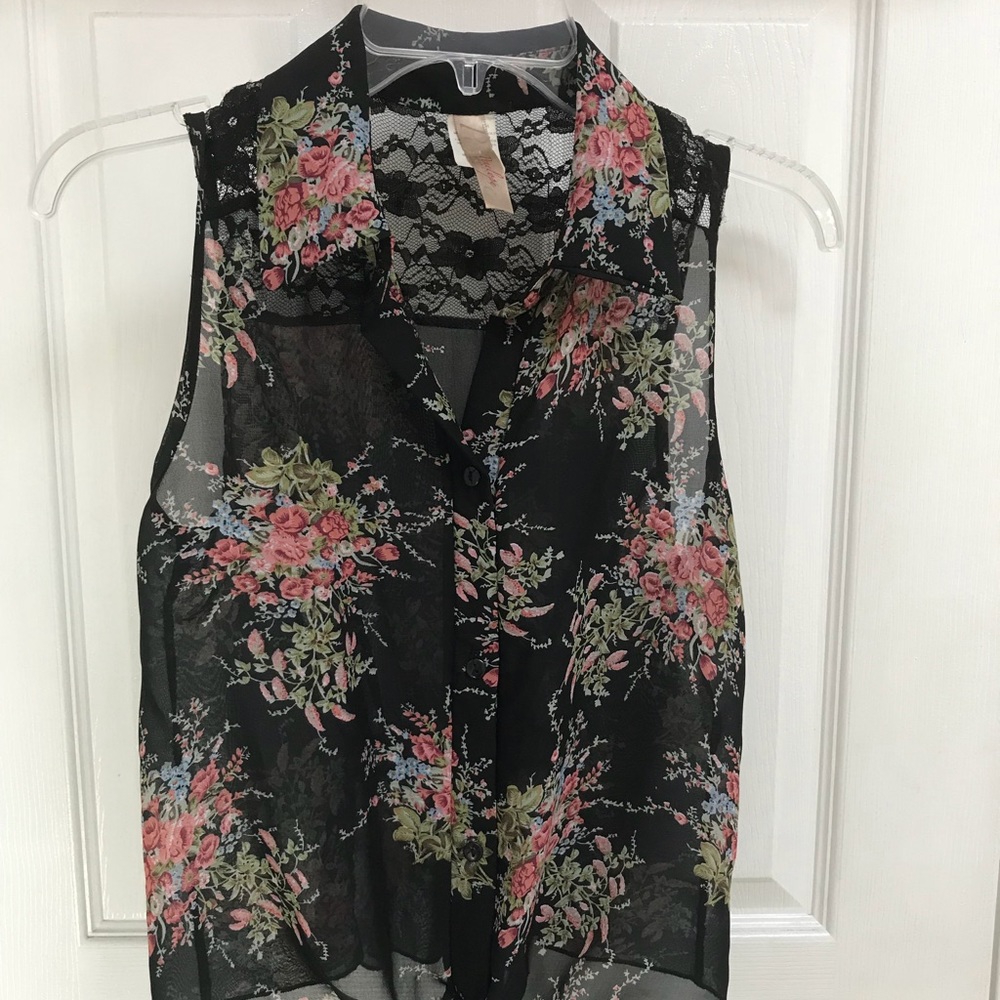 Black and Pink Floral Blouse